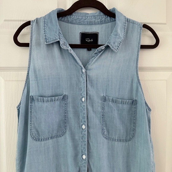 Rails Fiona Chambray Sleeveless Collared Romper Blue Women's Size Medium - Picture 4 of 12